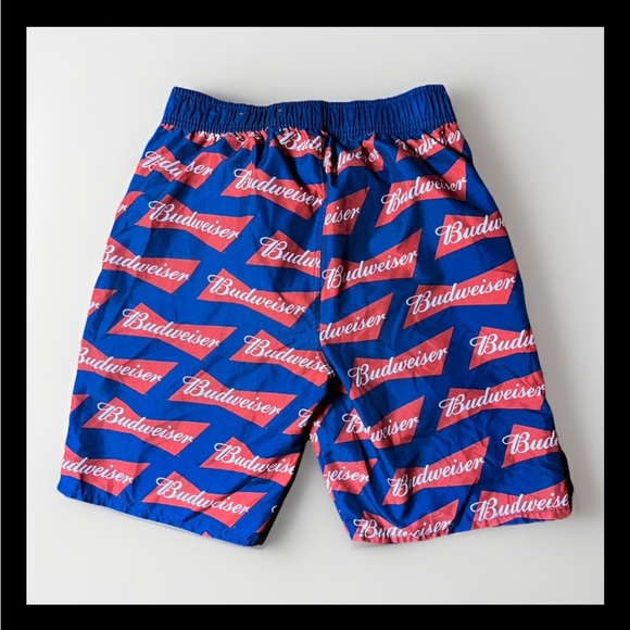 Budweiser Swim Trunks Men’s Size Small Blue Red All Over Logo - Picture 2 of 4